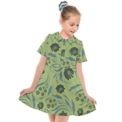 Folk Flowers Art Pattern Kids  Short Sleeve Shirt Dress by Eskimos