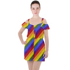 Lgbt Pride Motif Flag Pattern 1 Ruffle Cut Out Chiffon Playsuit by dflcprintsclothing