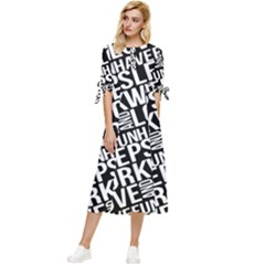 Sleep Work Love And Have Fun Typographic Pattern Bow Sleeve Chiffon Midi Dress by dflcprintsclothing