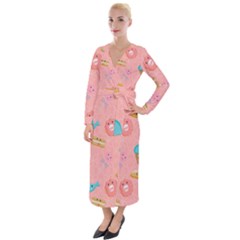 Toothy Sweets Velvet Maxi Wrap Dress by SychEva