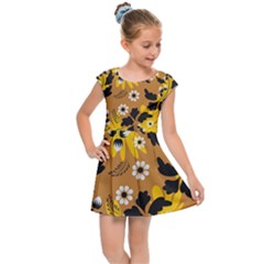 Folk Flowers Art Pattern  Kids  Cap Sleeve Dress by Eskimos