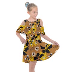 Folk Flowers Art Pattern  Kids  Shoulder Cutout Chiffon Dress by Eskimos