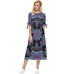 Framed Mandala Bow Sleeve Chiffon Midi Dress by MRNStudios