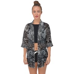 Grey And White Grunge Camouflage Abstract Print Open Front Chiffon Kimono by dflcprintsclothing