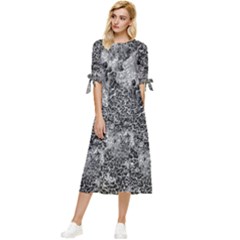 Grey And White Grunge Camouflage Abstract Print Bow Sleeve Chiffon Midi Dress by dflcprintsclothing