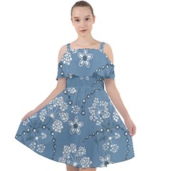 Folk Flowers Art Pattern  Cut Out Shoulders Chiffon Dress by Eskimos