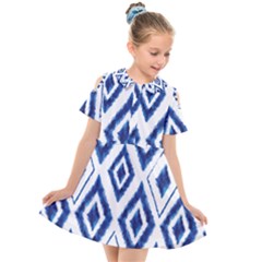 Blue Diamond Pattern Kids  Short Sleeve Shirt Dress by designsbymallika