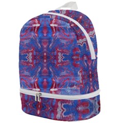 Red Blue Repeats Zip Bottom Backpack by kaleidomarblingart