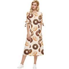 Chocolate Donut Love Bow Sleeve Chiffon Midi Dress by designsbymallika