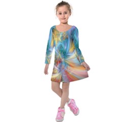 Colorful Thoughts Kids  Long Sleeve Velvet Dress by WolfepawFractals