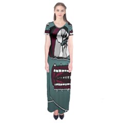 Colored Creepy Man Portrait Illustration Short Sleeve Maxi Dress by dflcprintsclothing