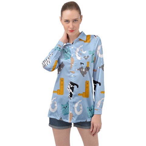 Unusual And Funny Tetris Cats Long Sleeve Satin Shirt by SychEva