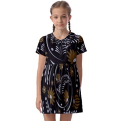 Folk Flowers Pattern Kids  Asymmetric Collar Dress by Eskimos