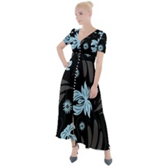 Folk Flowers Pattern Button Up Short Sleeve Maxi Dress by Eskimos