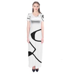 Black And White Abstract Linear Decorative Art Short Sleeve Maxi Dress by dflcprintsclothing