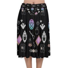 Small Witch Goth Pastel Print Velvet Flared Midi Skirt by NerdySparkleGoth