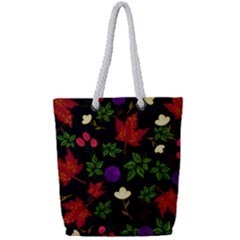 Golden Autumn, Red-yellow Leaves And Flowers  Full Print Rope Handle Tote (small) by Daria3107