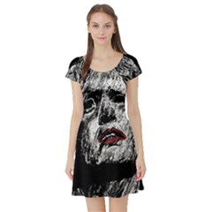 Creepy Head Sculpture Artwork Short Sleeve Skater Dress by dflcprintsclothing