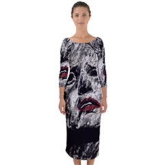 Creepy Head Sculpture Artwork Quarter Sleeve Midi Bodycon Dress by dflcprintsclothing