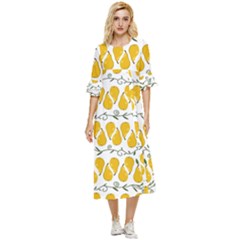 Juicy Yellow Pear Double Cuff Midi Dress by SychEva