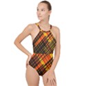 Root Humanity Orange Yellow and Black High Neck One Piece Swimsuit View1