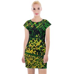 Root Humanity Bar And Qr Code Green And Yellow Doom Cap Sleeve Bodycon Dress by WetdryvacsLair