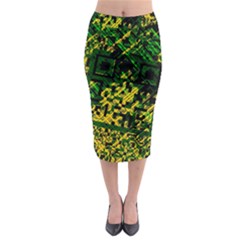 Root Humanity Bar And Qr Code Green And Yellow Doom Midi Pencil Skirt by WetdryvacsLair