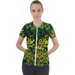 Root Humanity Bar And Qr Code Green And Yellow Doom Short Sleeve Zip Up Jacket by WetdryvacsLair