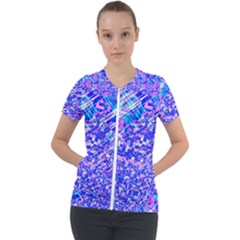 Root Humanity Bar And Qr Code Combo In Purple And Blue Short Sleeve Zip Up Jacket by WetdryvacsLair