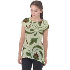 Folk Flowers Pattern  Cap Sleeve High Low Top by Eskimos