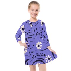 Folk Flowers Pattern  Kids  Quarter Sleeve Shirt Dress by Eskimos