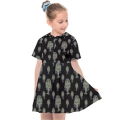 Funny Monsters Motif Drawing Pattern Kids  Sailor Dress by dflcprintsclothing