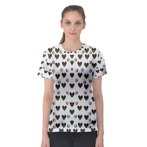 Hearts And Pearls For Love And Plants For Peace Women s Sport Mesh Tee by pepitasart