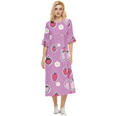 Juicy Strawberries Double Cuff Midi Dress by SychEva