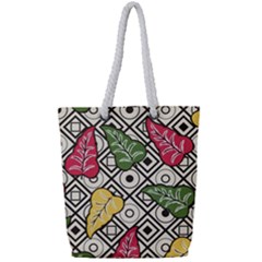 Leaves Foliage Batik Seamless Full Print Rope Handle Tote (small) by Sapixe