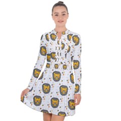 Lion Heads Pattern Design Doodle Long Sleeve Panel Dress by Sapixe