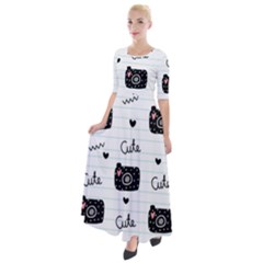 Cute Cameras Doodles Hand Drawn Half Sleeves Maxi Dress by Sapixe