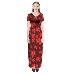 Red Oak And Maple Leaves Short Sleeve Maxi Dress by Daria3107