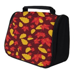 Autumn Pattern,oak And Maple On Burgundy Full Print Travel Pouch (small) by Daria3107