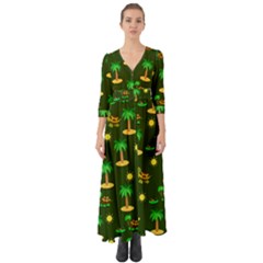 Turtle And Palm On Green Pattern Button Up Boho Maxi Dress by Daria3107