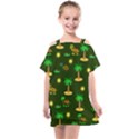 Turtle And Palm On Green Pattern Kids  One Piece Chiffon Dress View1