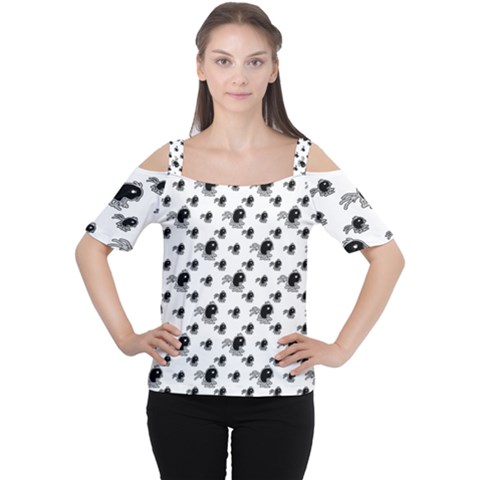 Sketchy Style Black Birds Motif Pattern Cutout Shoulder Tee by dflcprintsclothing