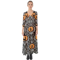 Pumpkin Pattern Button Up Boho Maxi Dress by NerdySparkleGoth