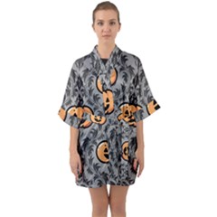 Pumpkin Pattern Half Sleeve Satin Kimono  by NerdySparkleGoth