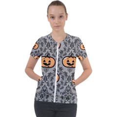 Pumpkin Pattern Short Sleeve Zip Up Jacket by NerdySparkleGoth