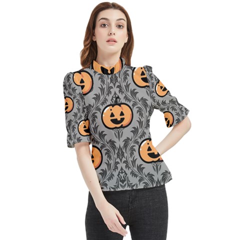 Pumpkin Pattern Frill Neck Blouse by NerdySparkleGoth