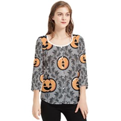 Pumpkin Pattern Chiffon Quarter Sleeve Blouse by NerdySparkleGoth