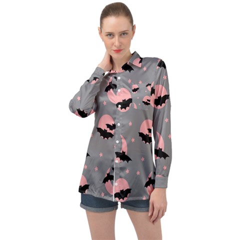 Bat Long Sleeve Satin Shirt by SychEva