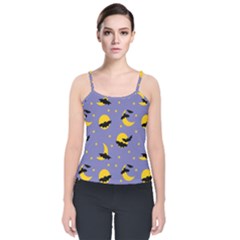 Bats With Yellow Moon Velvet Spaghetti Strap Top by SychEva