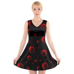 Red Drops On Black V-neck Sleeveless Dress by SychEva